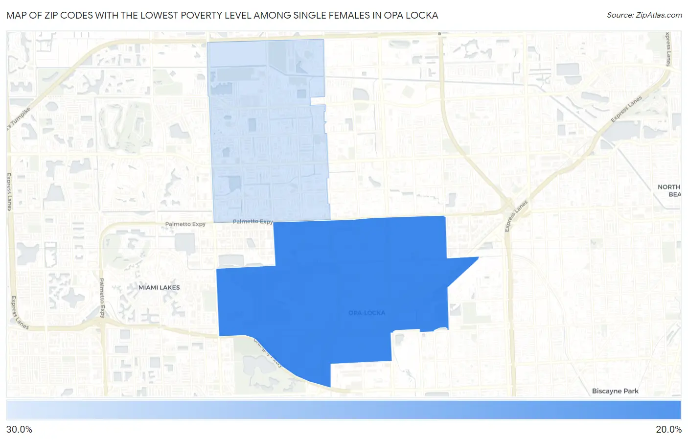 Zip Codes with the Lowest Poverty Level Among Single Females in Opa Locka Map