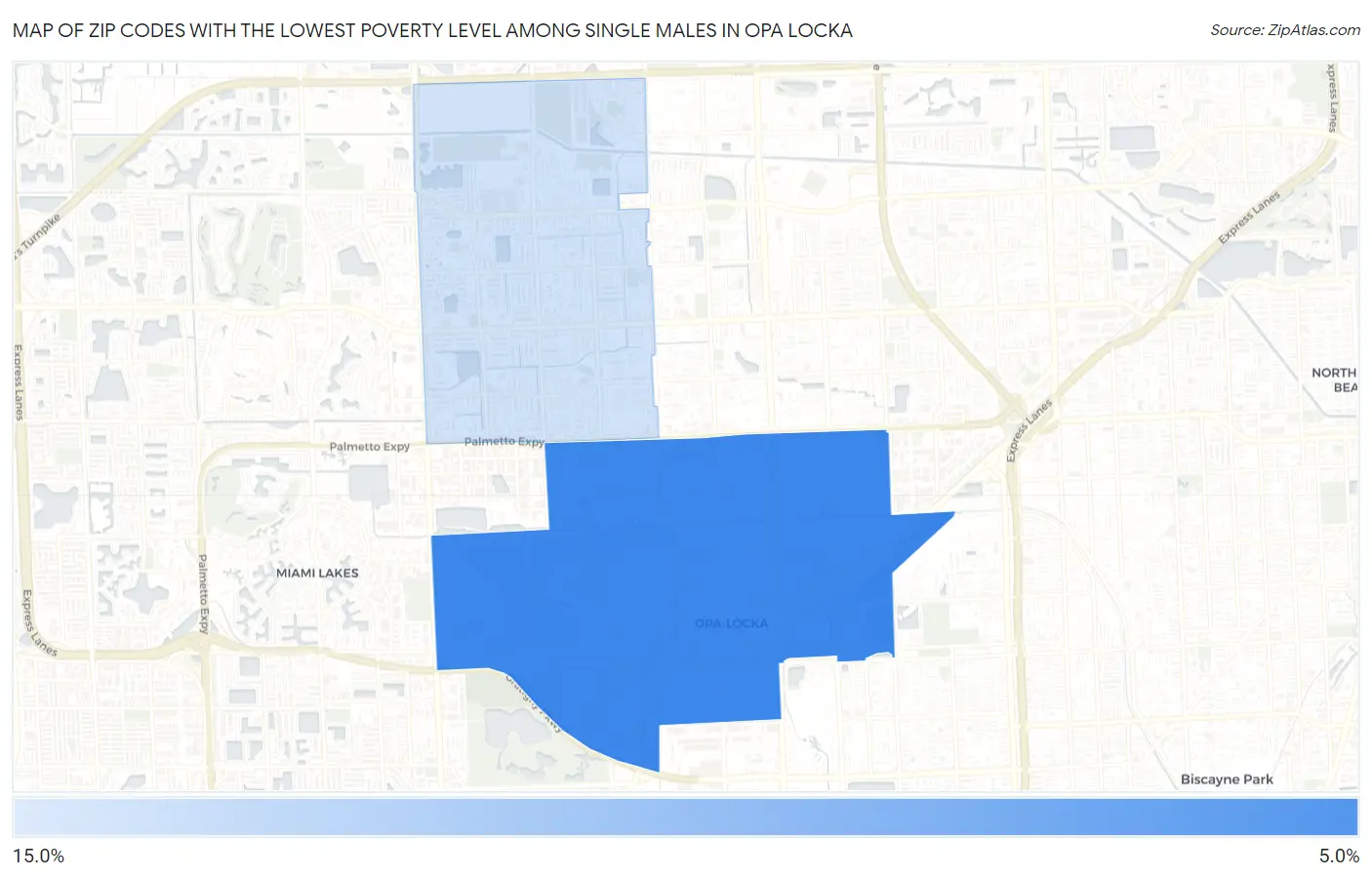 Zip Codes with the Lowest Poverty Level Among Single Males in Opa Locka Map