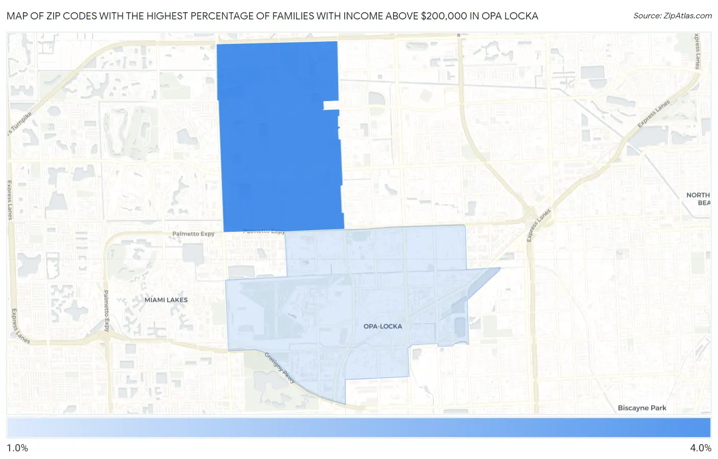 Zip Codes with the Highest Percentage of Families with Income Above $200,000 in Opa Locka Map