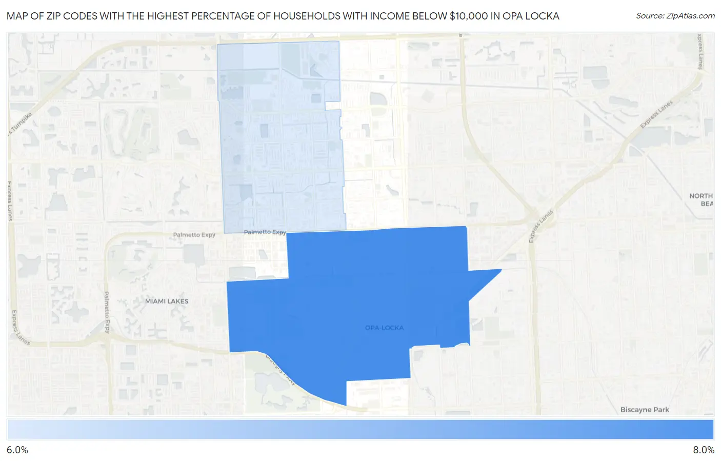 Zip Codes with the Highest Percentage of Households with Income Below $10,000 in Opa Locka Map