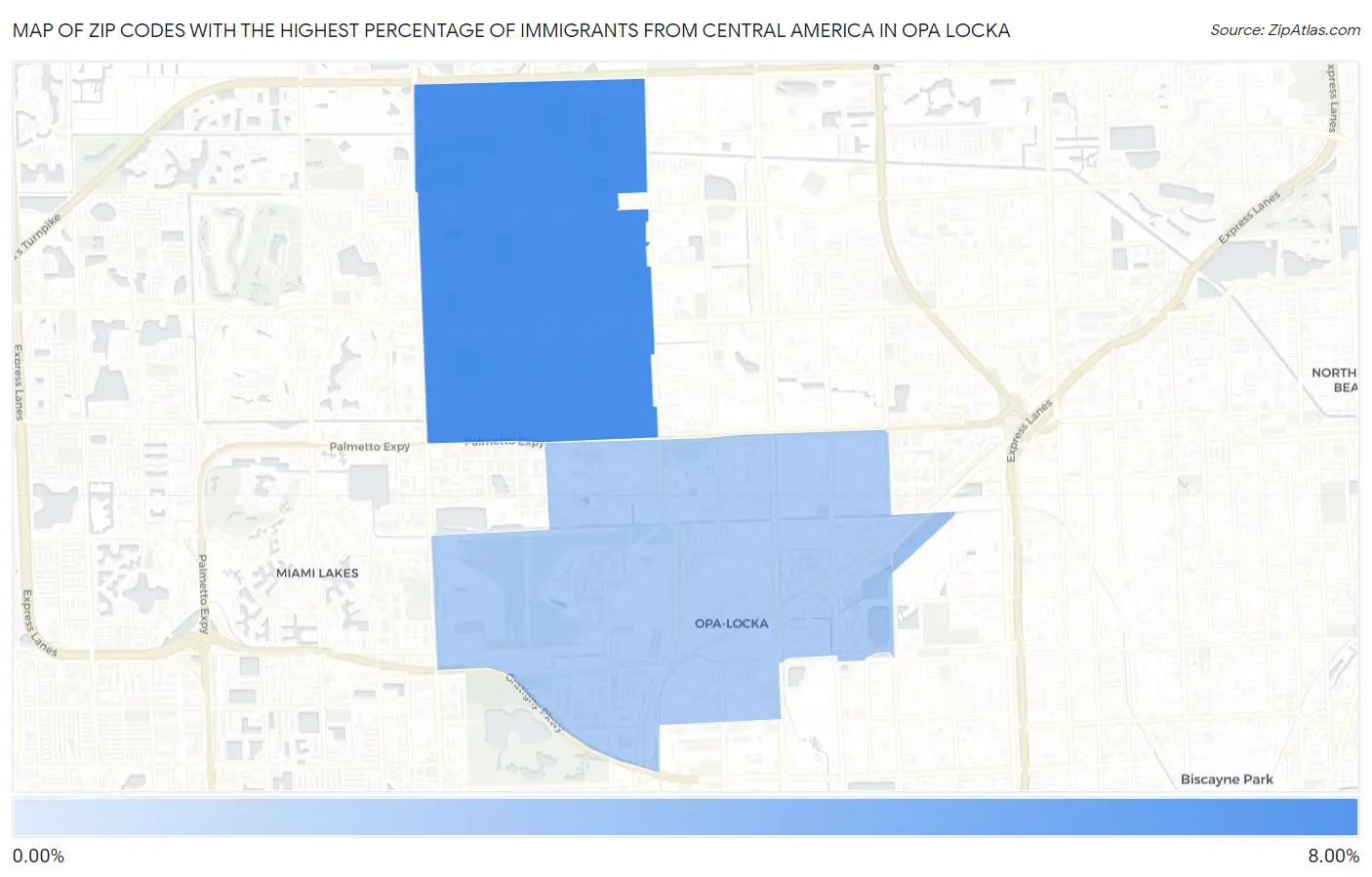 Zip Codes with the Highest Percentage of Immigrants from Central America in Opa Locka Map