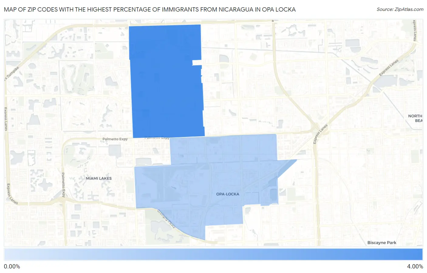 Zip Codes with the Highest Percentage of Immigrants from Nicaragua in Opa Locka Map