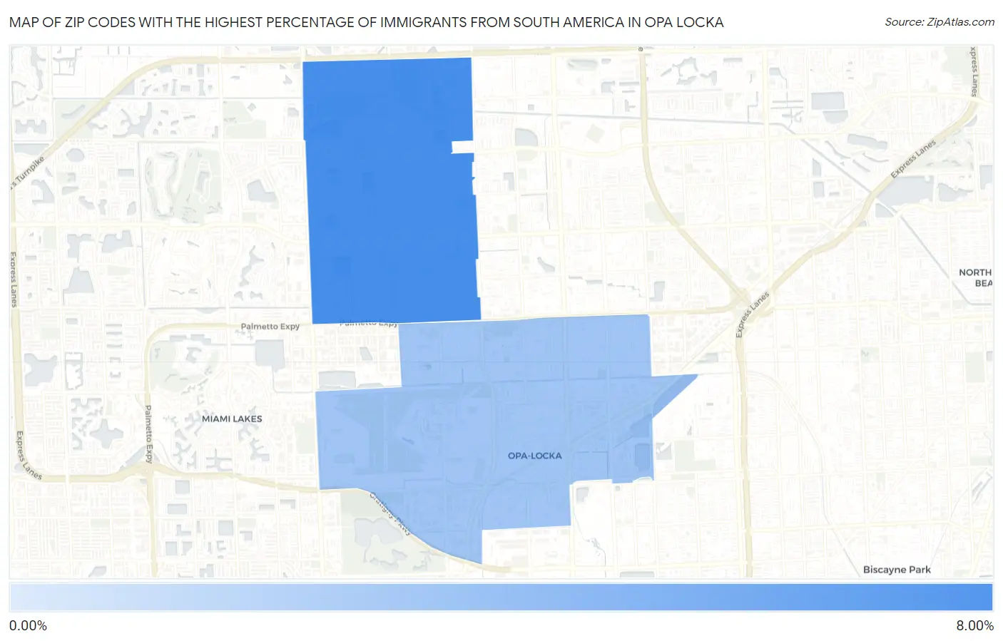 Zip Codes with the Highest Percentage of Immigrants from South America in Opa Locka Map