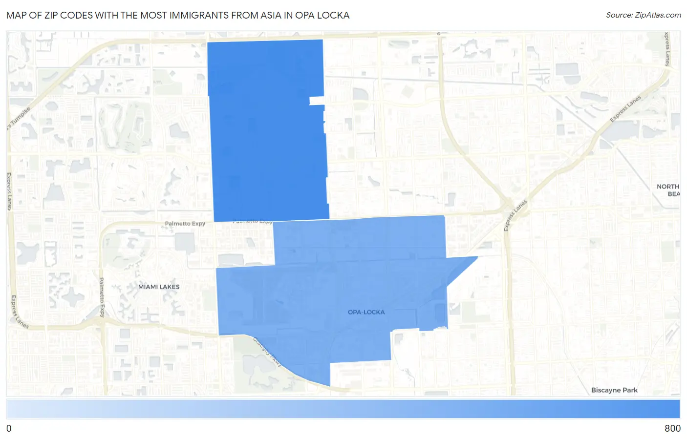 Zip Codes with the Most Immigrants from Asia in Opa Locka Map