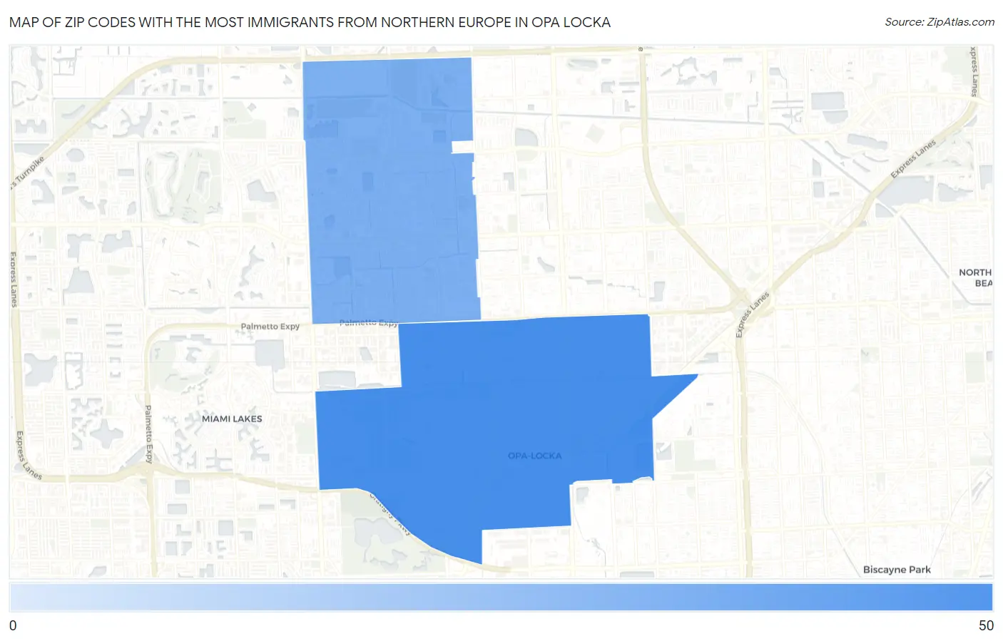 Zip Codes with the Most Immigrants from Northern Europe in Opa Locka Map