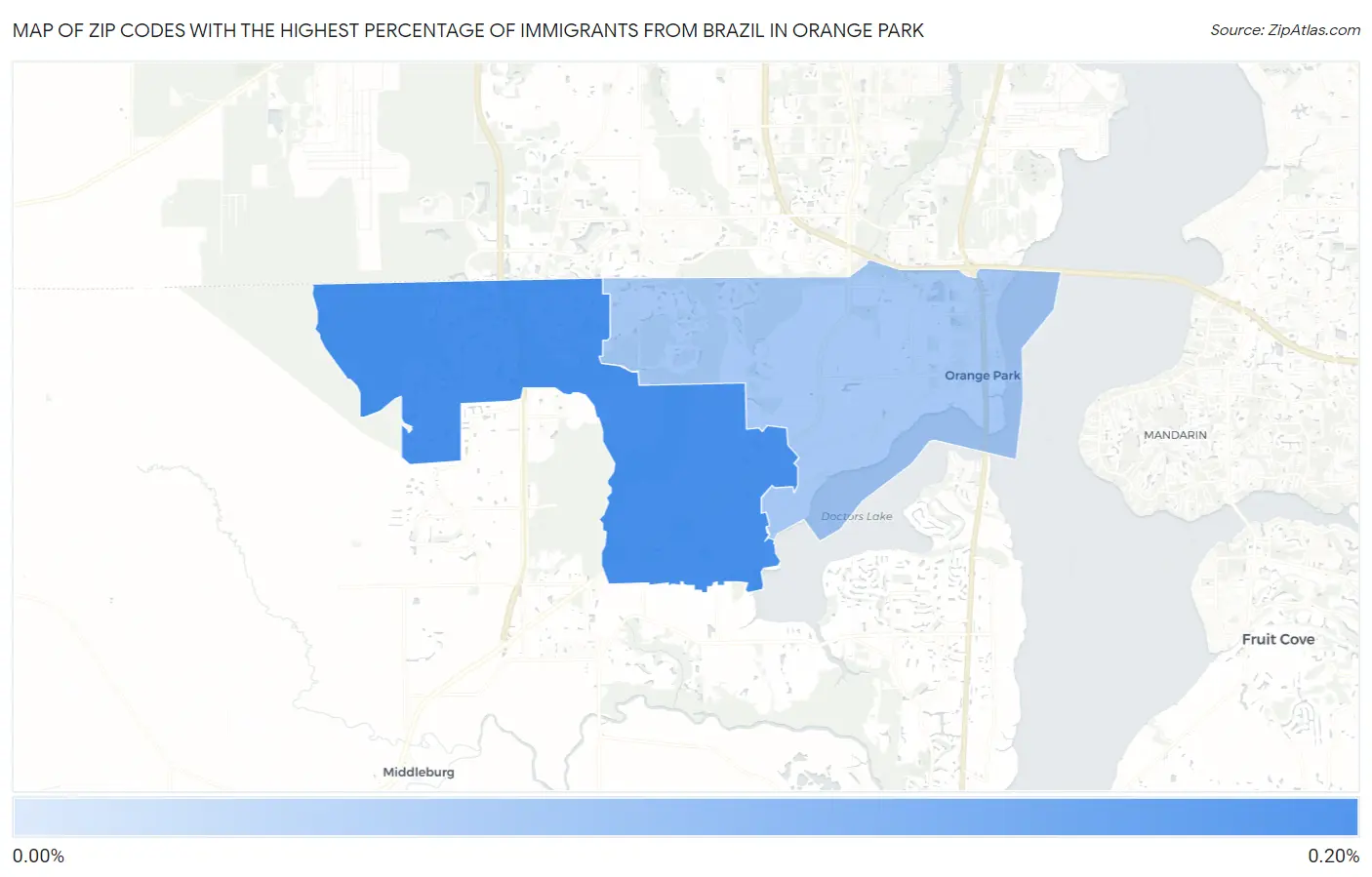 Zip Codes with the Highest Percentage of Immigrants from Brazil in Orange Park Map