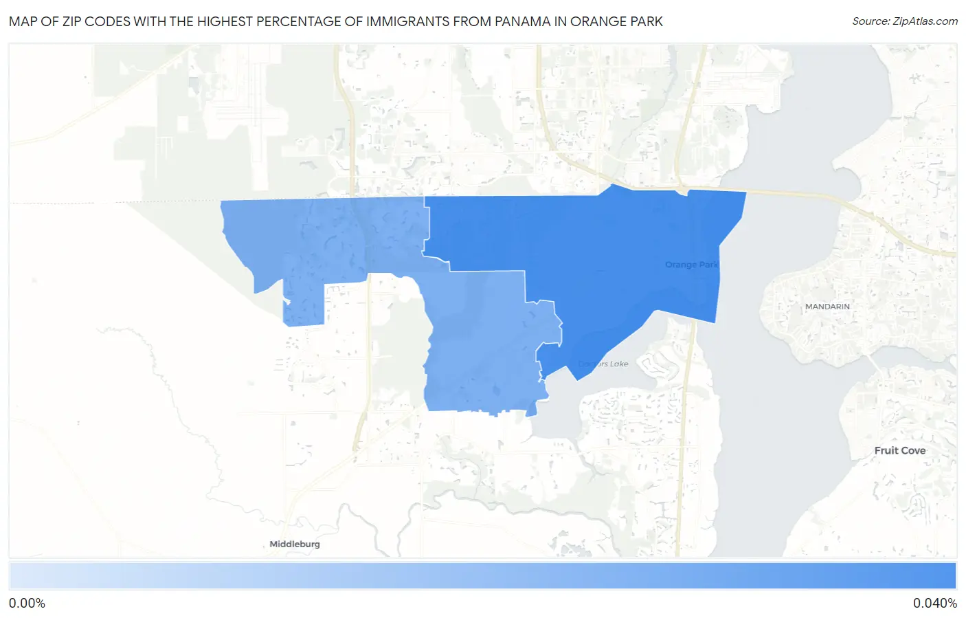 Zip Codes with the Highest Percentage of Immigrants from Panama in Orange Park Map