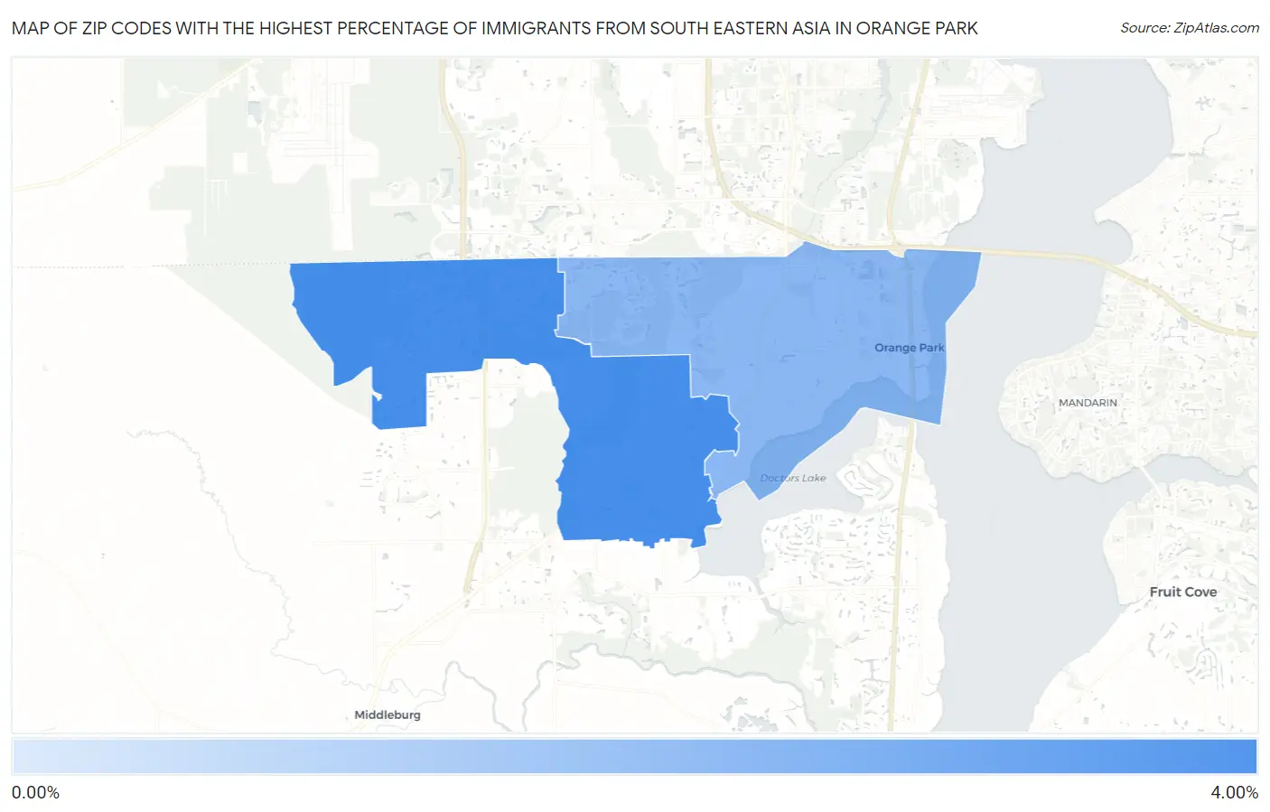 Zip Codes with the Highest Percentage of Immigrants from South Eastern Asia in Orange Park Map