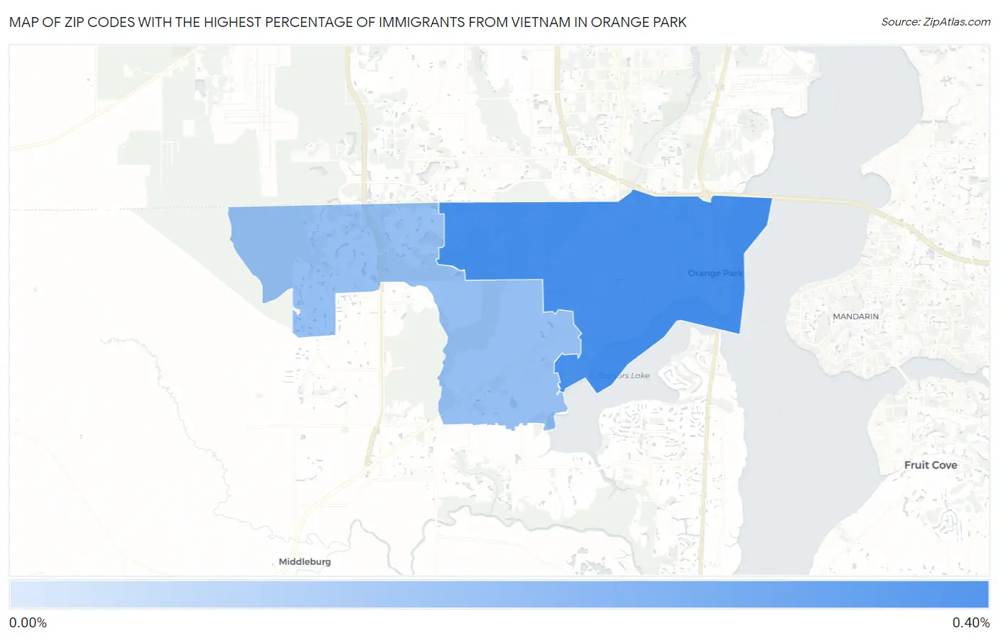 Zip Codes with the Highest Percentage of Immigrants from Vietnam in Orange Park Map