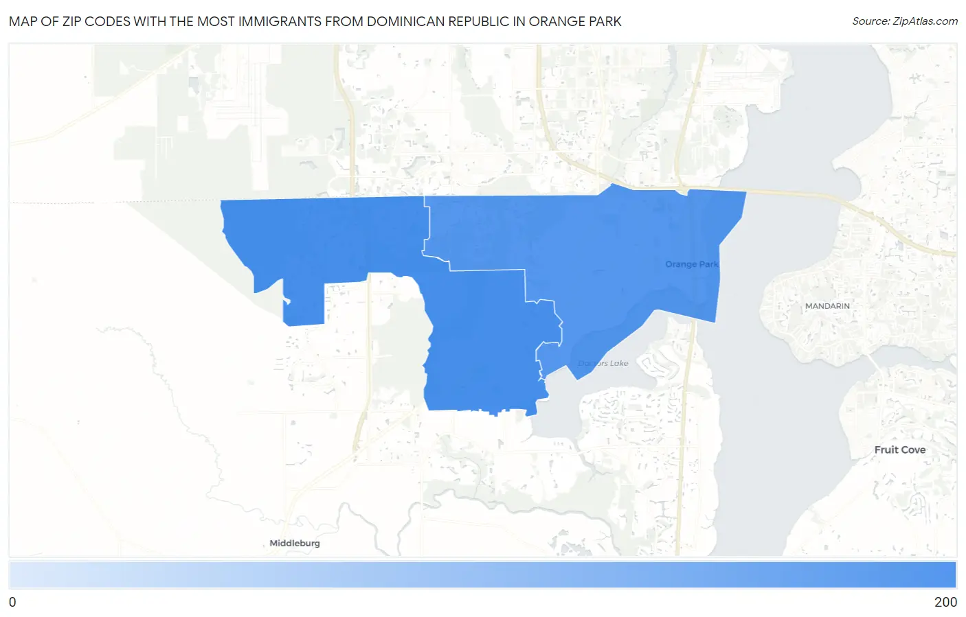 Zip Codes with the Most Immigrants from Dominican Republic in Orange Park Map