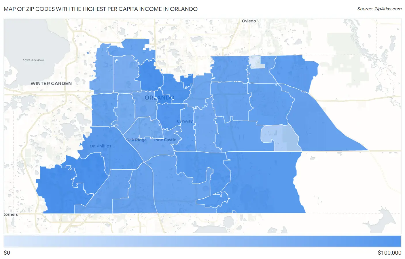 Zip Codes with the Highest Per Capita Income in Orlando Map