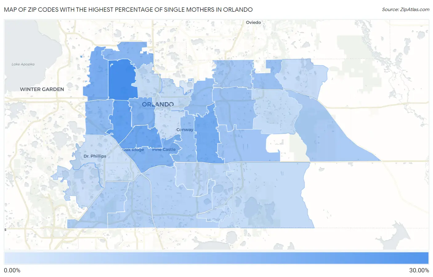Zip Codes with the Highest Percentage of Single Mothers in Orlando Map