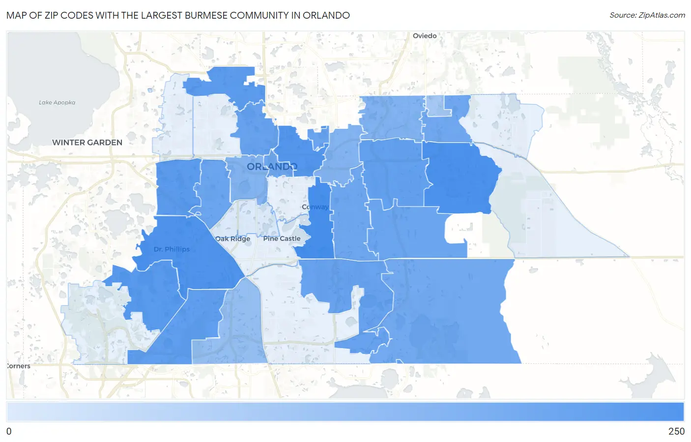 Zip Codes with the Largest Burmese Community in Orlando Map