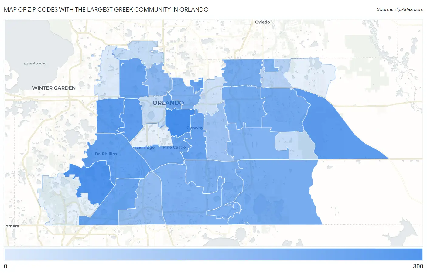 Zip Codes with the Largest Greek Community in Orlando Map