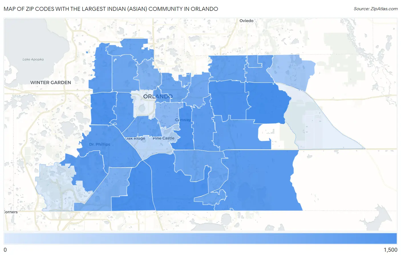 Zip Codes with the Largest Indian (Asian) Community in Orlando Map