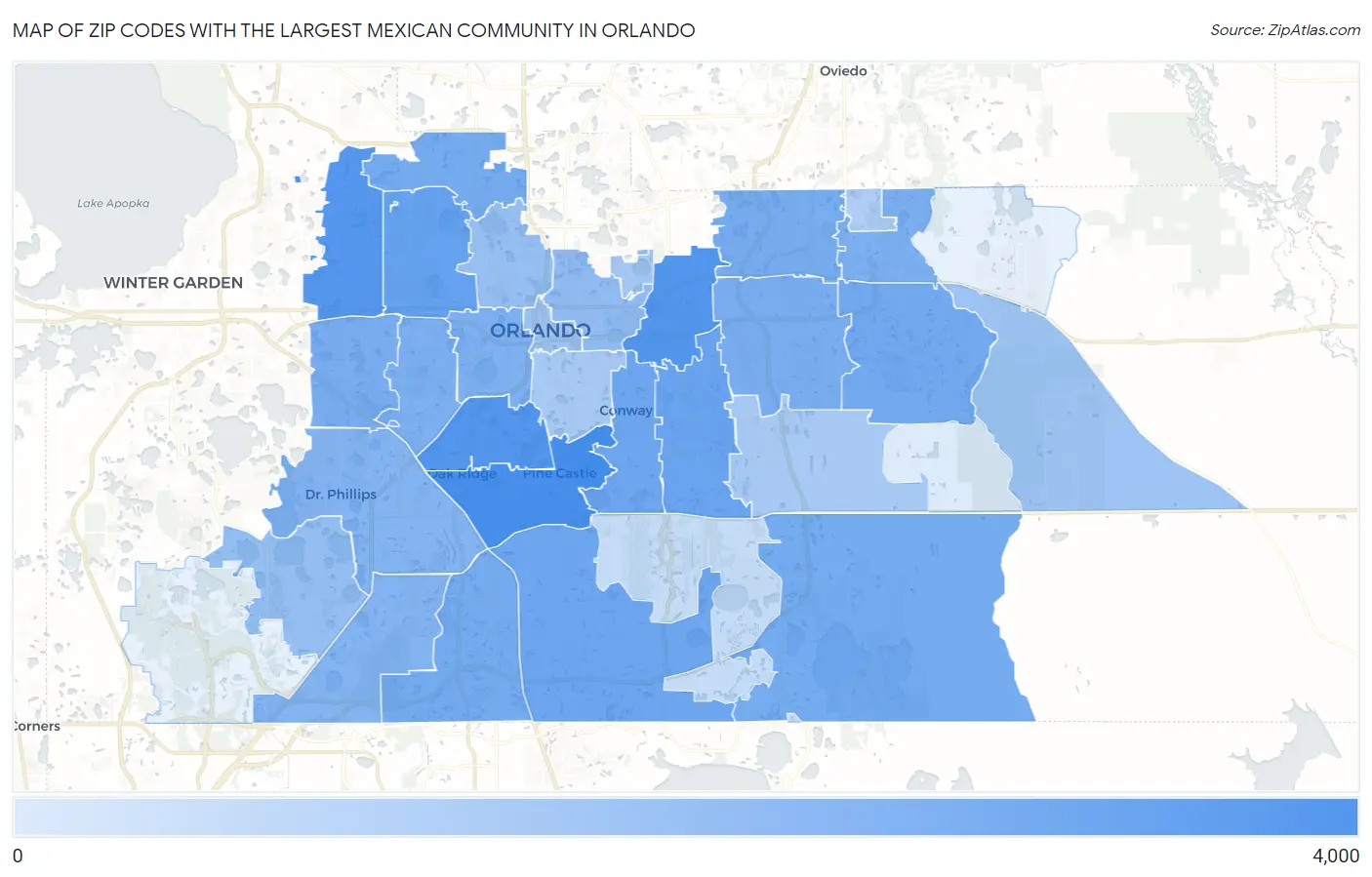 Zip Codes with the Largest Mexican Community in Orlando Map