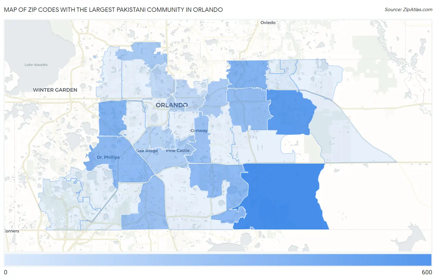 Zip Codes with the Largest Pakistani Community in Orlando Map