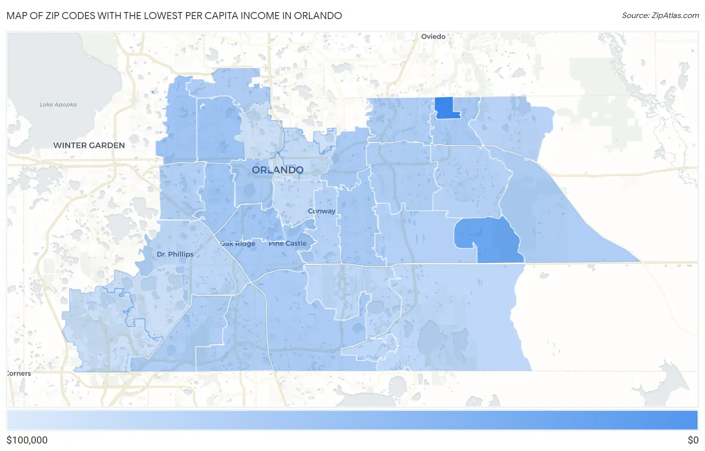 Zip Codes with the Lowest Per Capita Income in Orlando Map