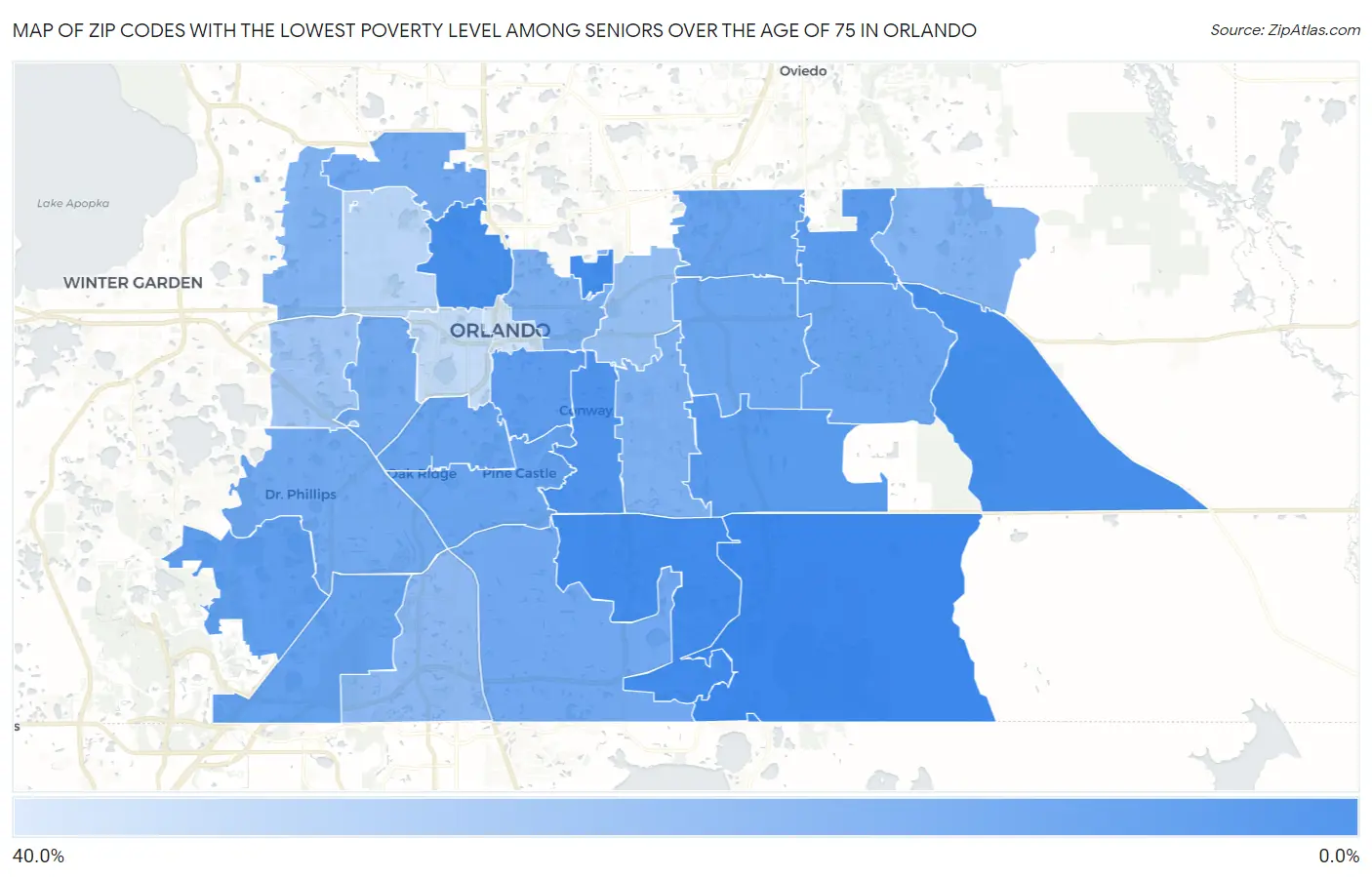 Zip Codes with the Lowest Poverty Level Among Seniors Over the Age of 75 in Orlando Map
