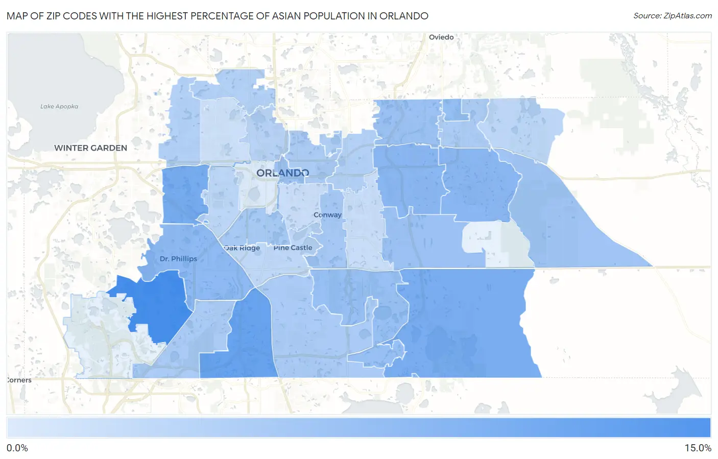 Zip Codes with the Highest Percentage of Asian Population in Orlando Map
