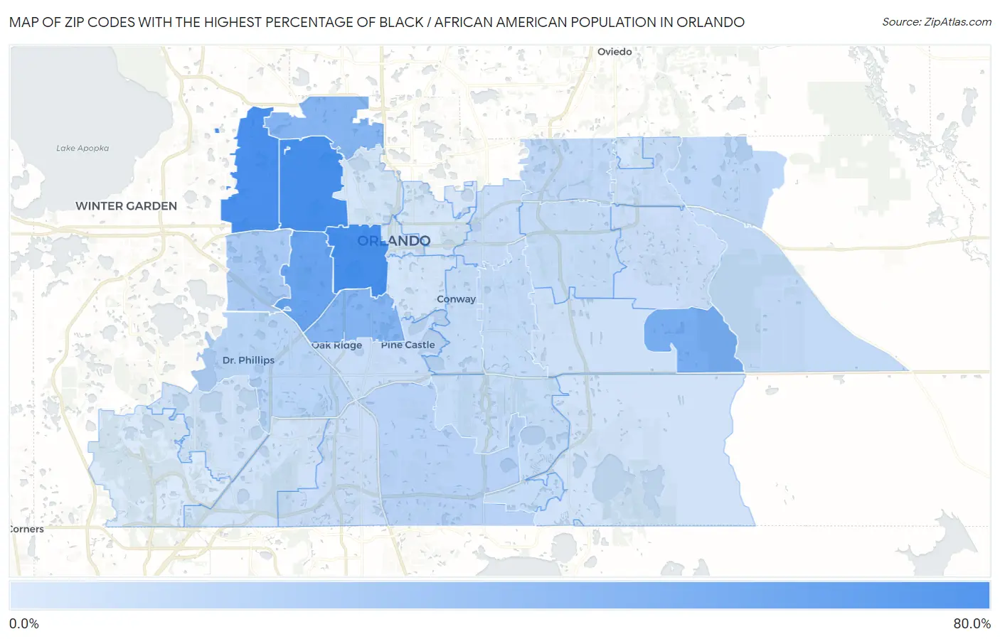 Zip Codes with the Highest Percentage of Black / African American Population in Orlando Map