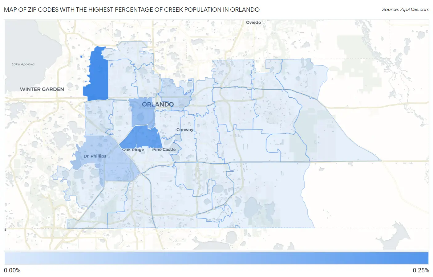 Zip Codes with the Highest Percentage of Creek Population in Orlando Map