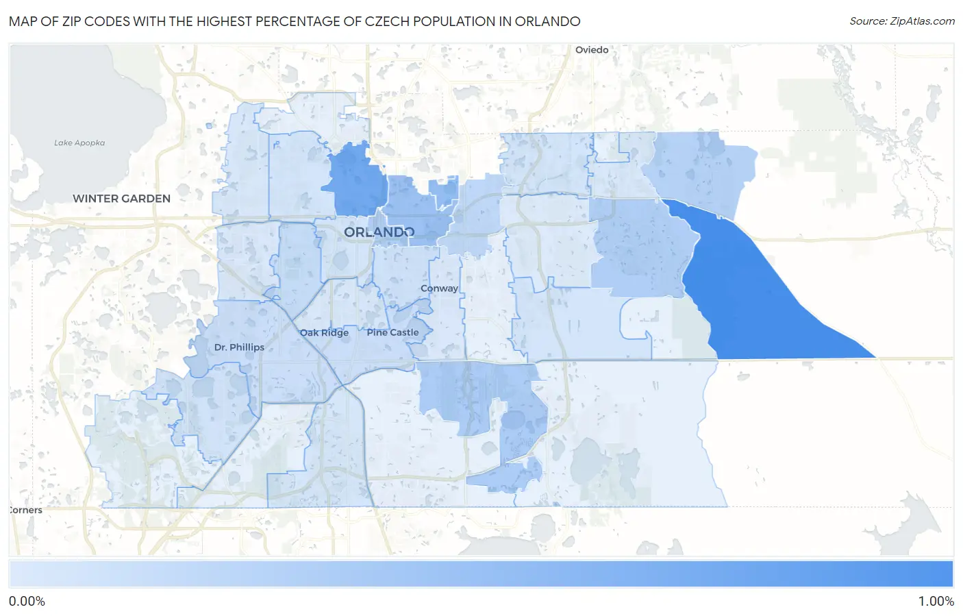 Zip Codes with the Highest Percentage of Czech Population in Orlando Map