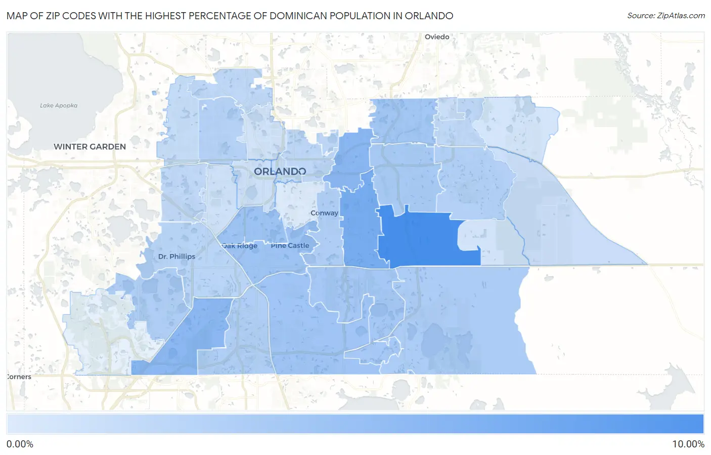 Zip Codes with the Highest Percentage of Dominican Population in Orlando Map