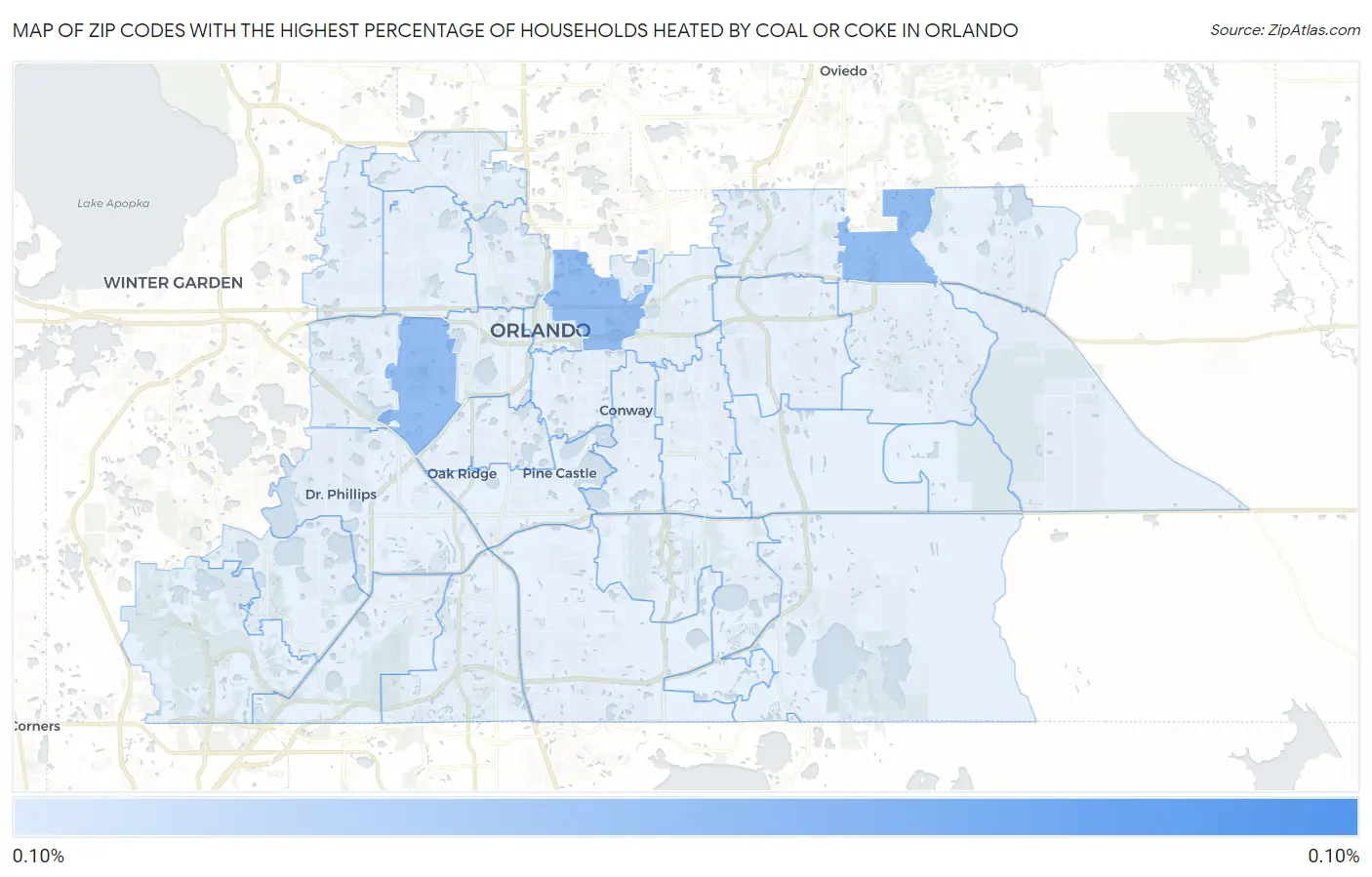 Zip Codes with the Highest Percentage of Households Heated by Coal or Coke in Orlando Map