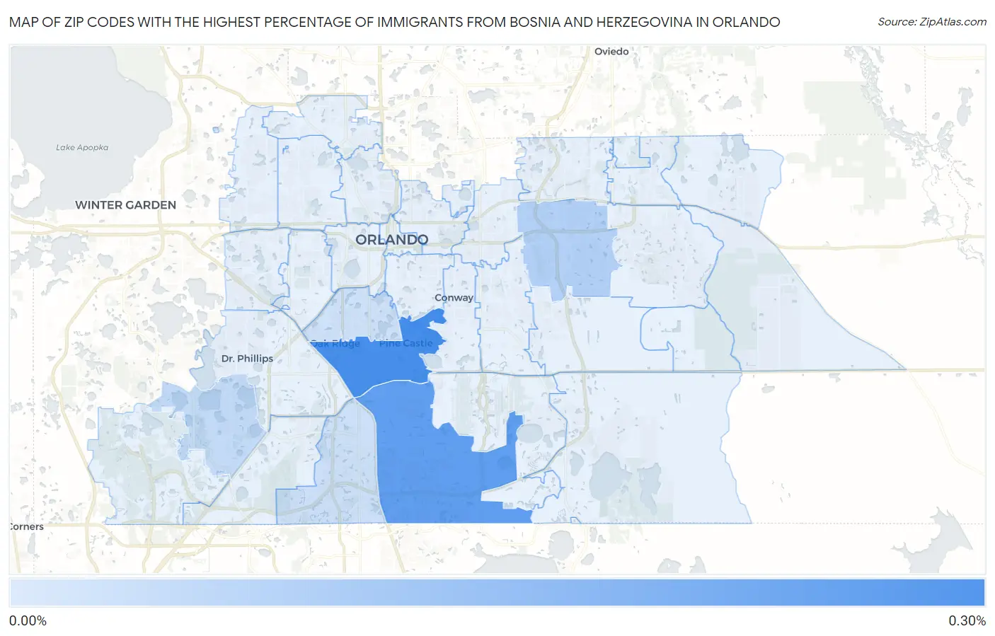 Zip Codes with the Highest Percentage of Immigrants from Bosnia and Herzegovina in Orlando Map