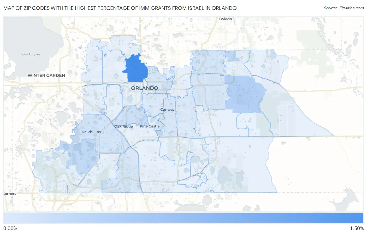 Zip Codes with the Highest Percentage of Immigrants from Israel in Orlando Map