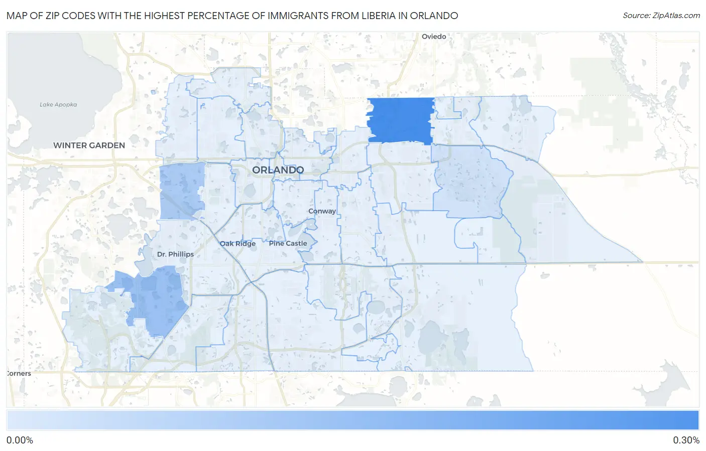 Zip Codes with the Highest Percentage of Immigrants from Liberia in Orlando Map