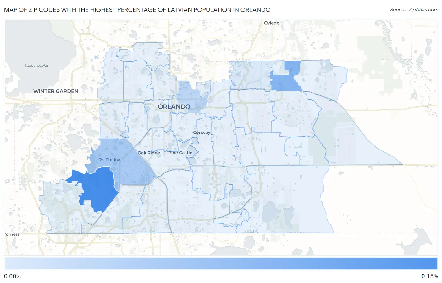 Zip Codes with the Highest Percentage of Latvian Population in Orlando Map