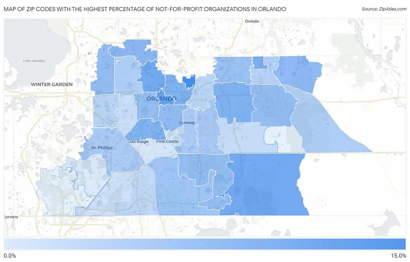 Zip Codes with the Highest Percentage of Not-for-profit Organizations in Orlando Map