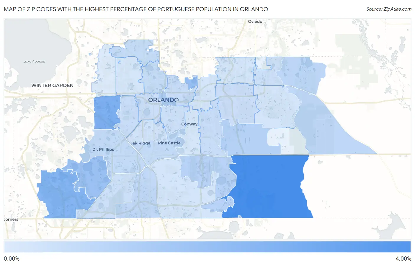 Zip Codes with the Highest Percentage of Portuguese Population in Orlando Map
