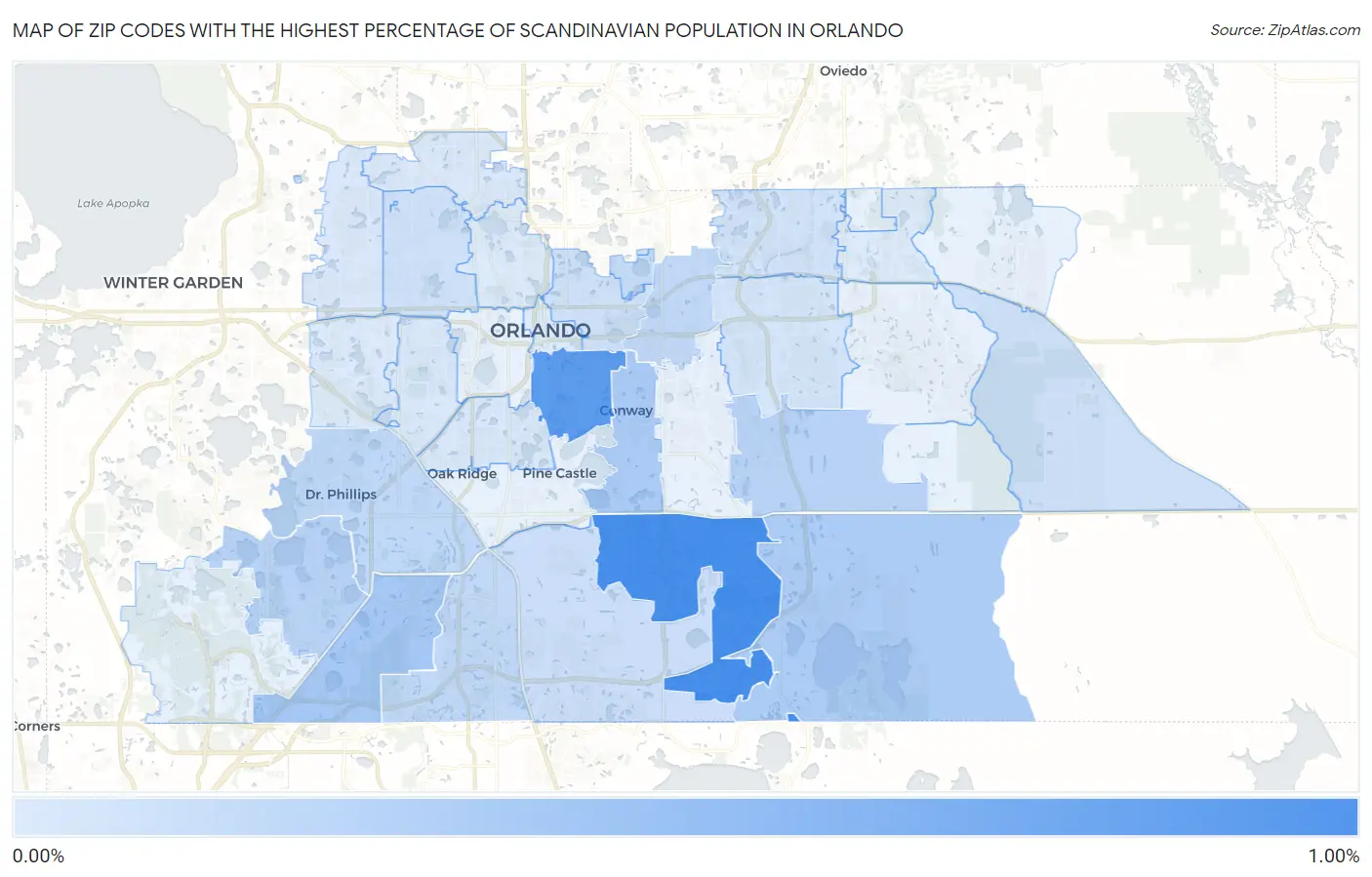 Zip Codes with the Highest Percentage of Scandinavian Population in Orlando Map