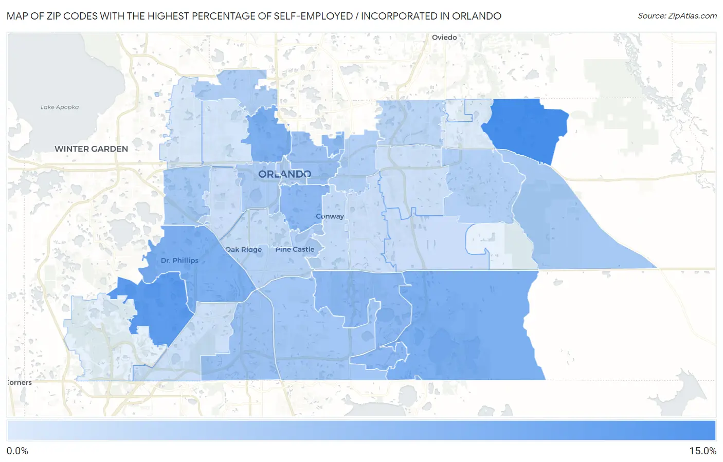 Zip Codes with the Highest Percentage of Self-Employed / Incorporated in Orlando Map