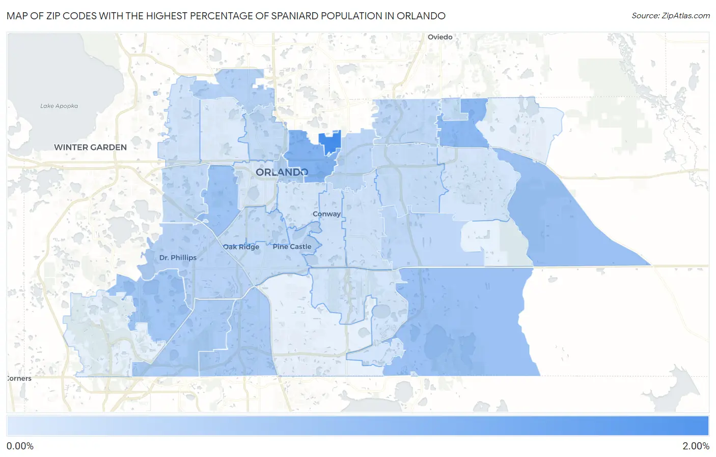Zip Codes with the Highest Percentage of Spaniard Population in Orlando Map