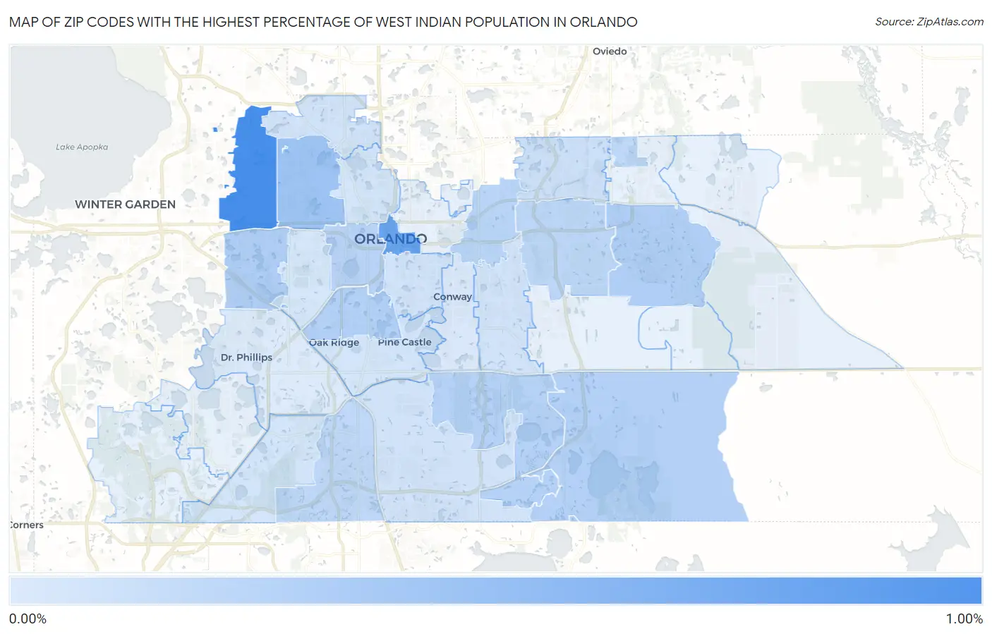 Zip Codes with the Highest Percentage of West Indian Population in Orlando Map