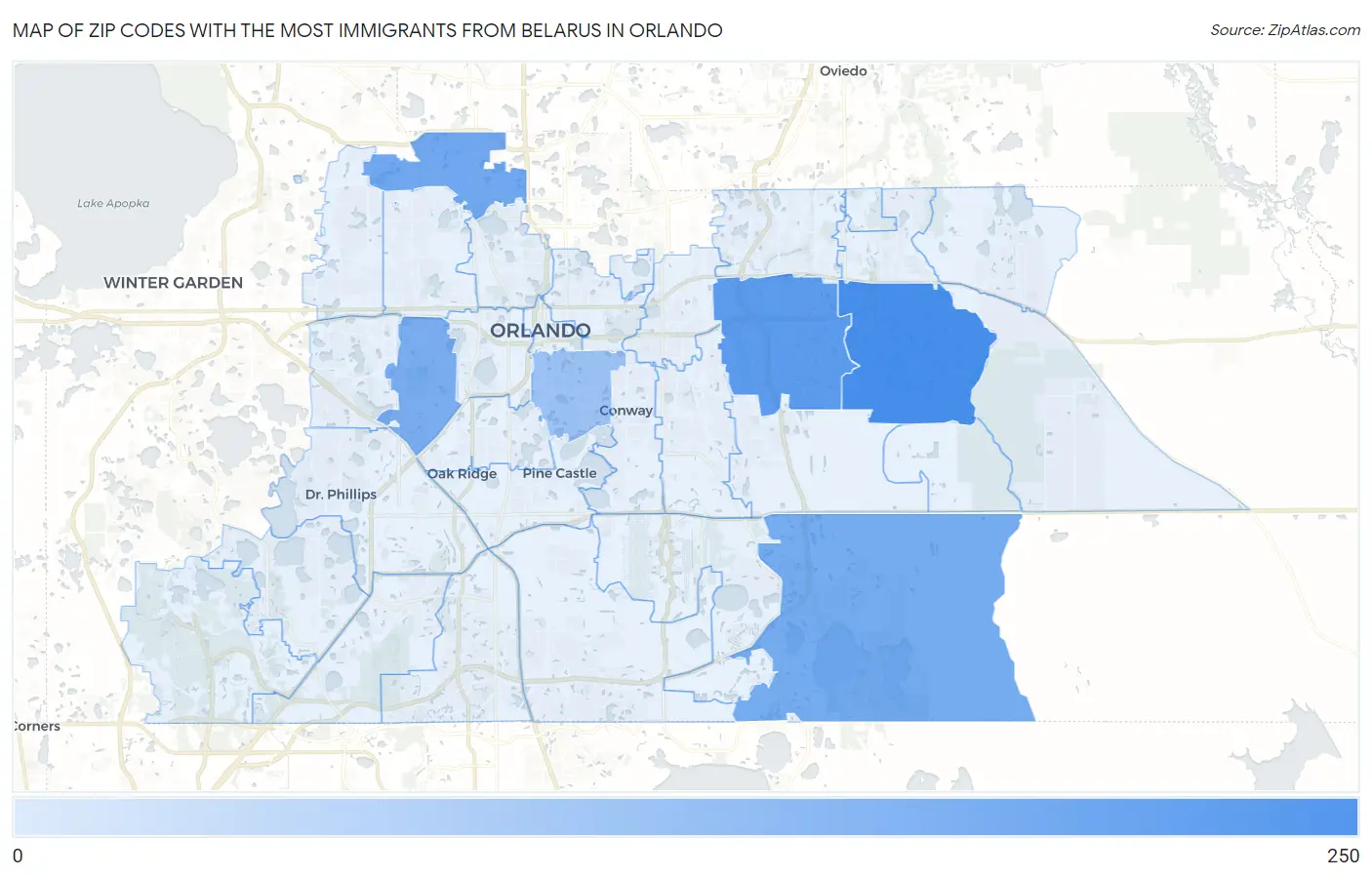 Zip Codes with the Most Immigrants from Belarus in Orlando Map