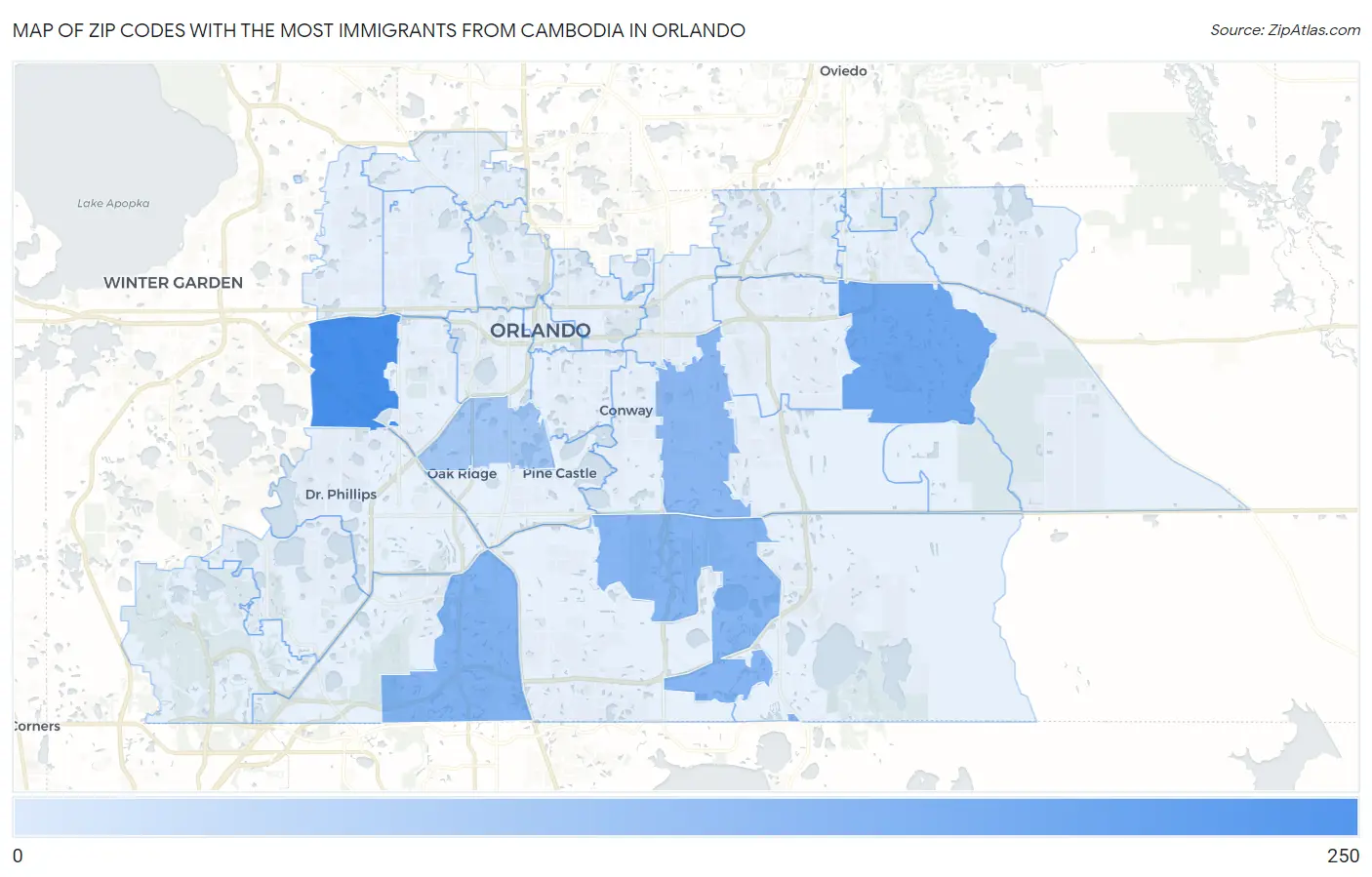 Zip Codes with the Most Immigrants from Cambodia in Orlando Map