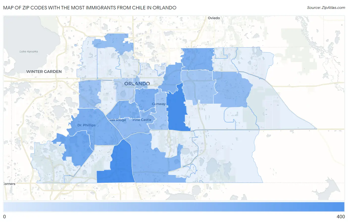 Zip Codes with the Most Immigrants from Chile in Orlando Map