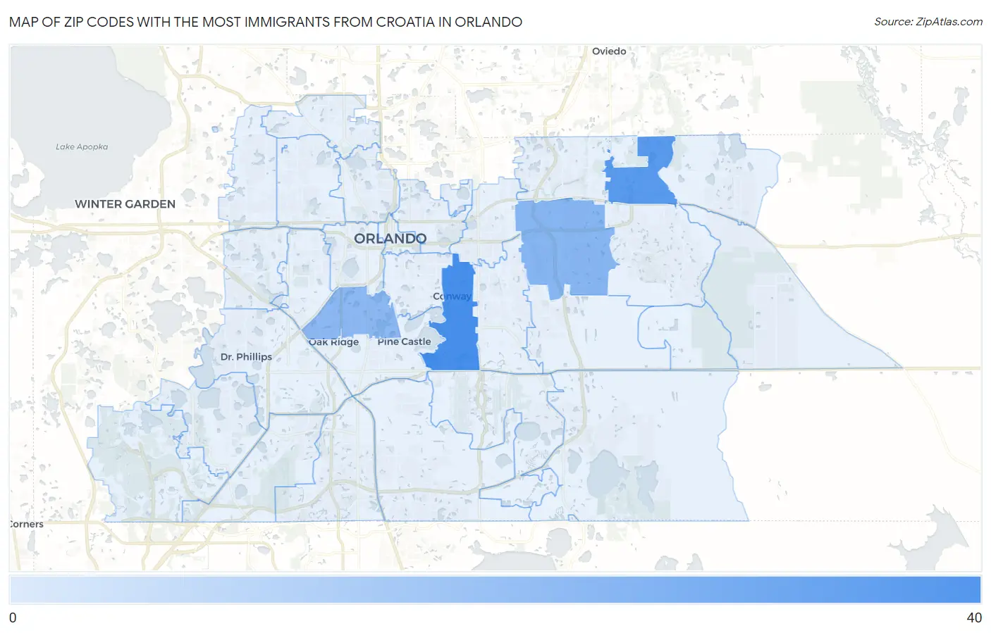 Zip Codes with the Most Immigrants from Croatia in Orlando Map