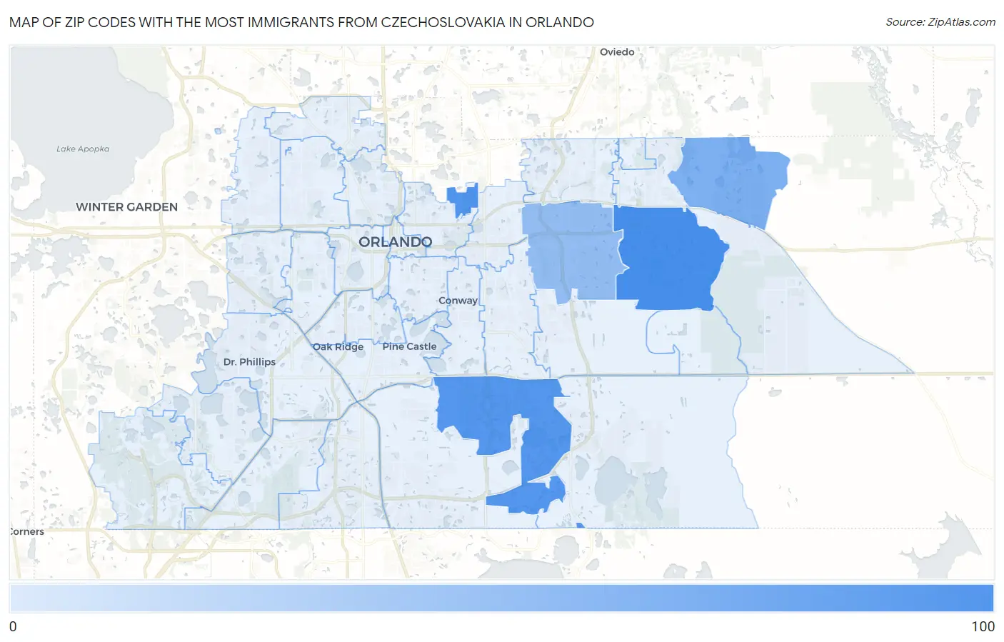 Zip Codes with the Most Immigrants from Czechoslovakia in Orlando Map