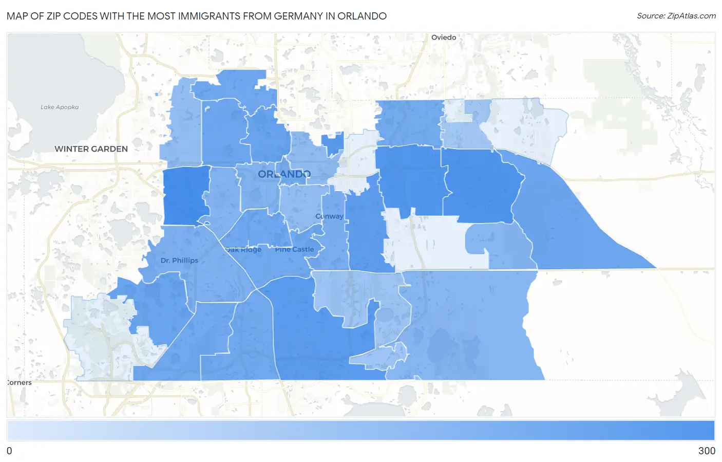 Zip Codes with the Most Immigrants from Germany in Orlando Map