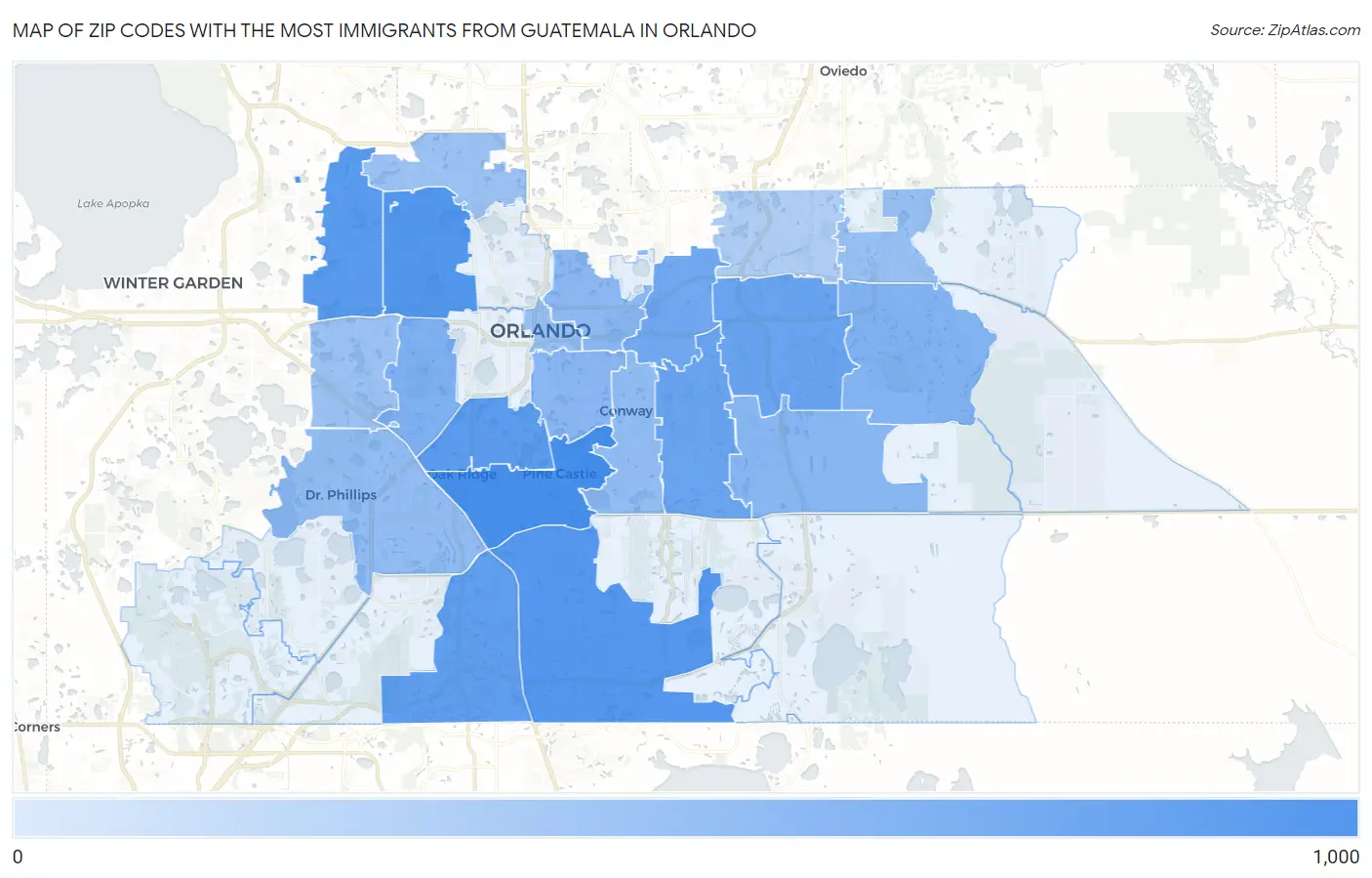 Zip Codes with the Most Immigrants from Guatemala in Orlando Map