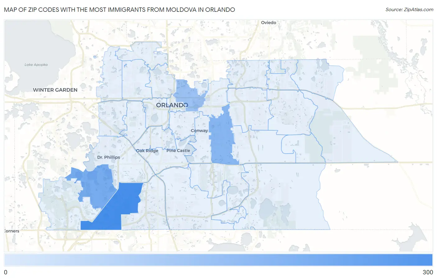 Zip Codes with the Most Immigrants from Moldova in Orlando Map