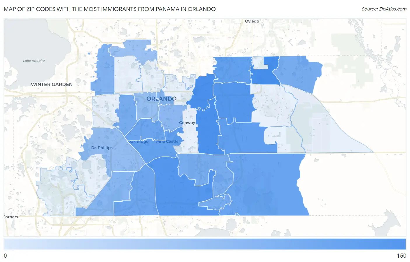 Zip Codes with the Most Immigrants from Panama in Orlando Map