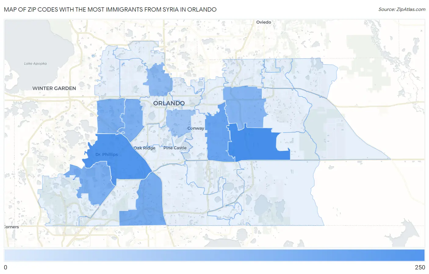 Zip Codes with the Most Immigrants from Syria in Orlando Map