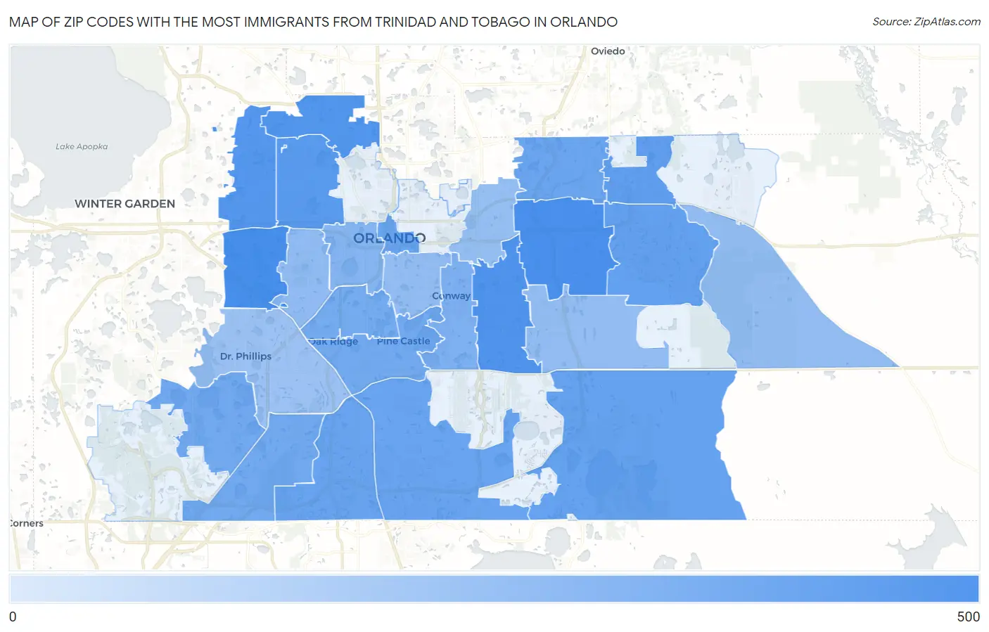 Zip Codes with the Most Immigrants from Trinidad and Tobago in Orlando Map